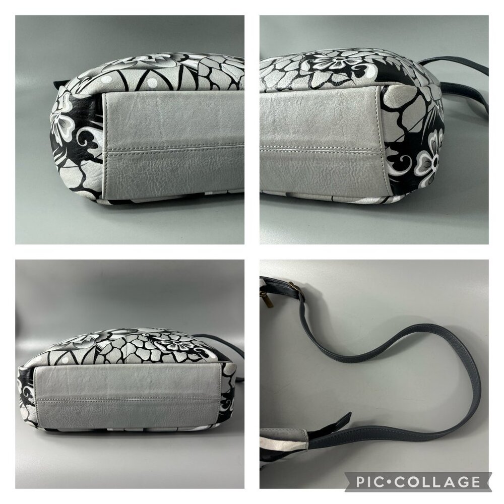 Anna by Anuschka Black/White Floral Leather Hobo Shoulder Bag - Picture 15 of 15